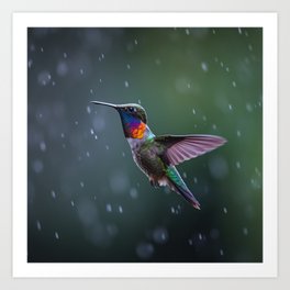 Hummingbirds in the rain Art Print