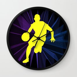 Basketball player on a 3d background Wall Clock | Drawing, Isolated, Champion, Basketballuniform, Athlete, Boy, Jump, Ball, Basketball, Action 