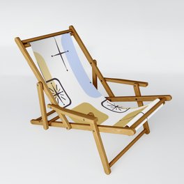 Mid Century Modern White Blue Gold Sling Chair