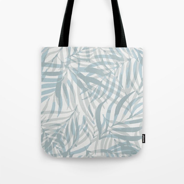 Digital palm leaves in pastel blue and gray Tote Bag