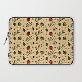 Ladybug and Floral Seamless Pattern on Tan Background Laptop Sleeve