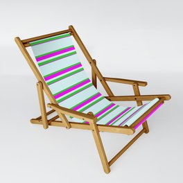 [ Thumbnail: Light Cyan, Lime Green & Fuchsia Colored Lines Pattern Sling Chair ]