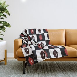 Red and Black Lips Check Pattern Throw Blanket