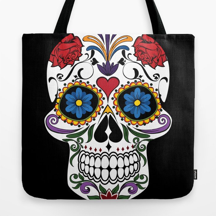 Bright Flowers & Skulls Tote Bag