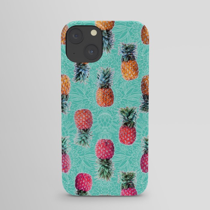 From Pineapple to Pink - tropical doodle pattern on mint iPhone Case