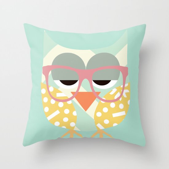 Geometric Nerd Owl Throw Pillow