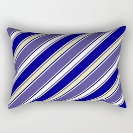 [ Thumbnail: Dark Slate Blue, Pale Goldenrod, Blue & White Colored Lines Pattern Rectangular Pillow ]