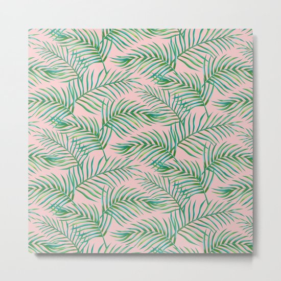 Palm Leaves_Bg Rose Quartz Metal Print