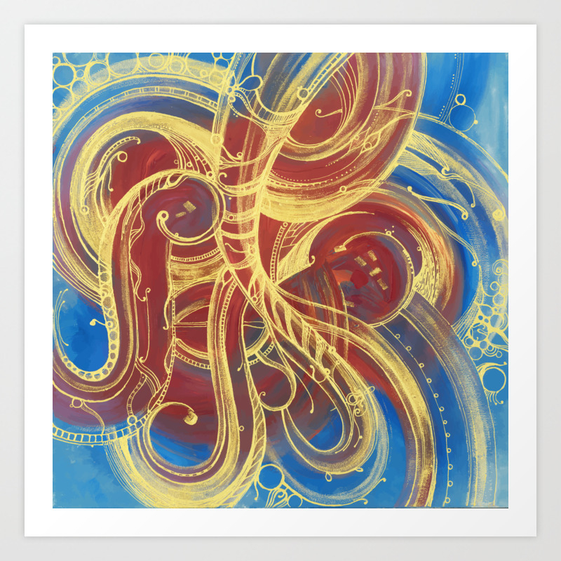 Golden Swirling Curly Golden Lines On Red And Blue Art Print By Annagoldstone Society6,Bearded Dragon Portrait