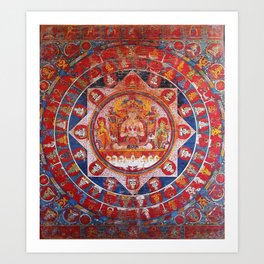 Ancient Hindu Mandala of Moon God Chandra Art Print