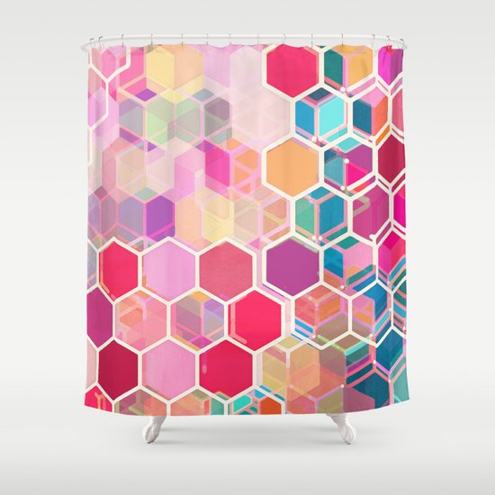 Rainbow Honeycomb - colorful hexagon pattern Shower Curtain