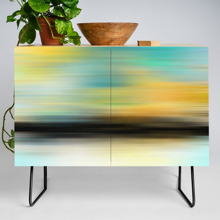 Ocean View - Colorful Yellow And Blue Art Credenza