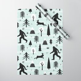 Funny Bigfoot (sasquatch) and jackalope hand drawn illustration pattern Wrapping Paper