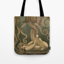 "Mermaid & Octopus No. 4" by David Delamare (No Border) Tote Bag