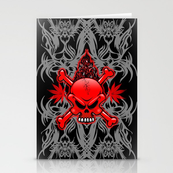 Red Fire Skull with Tribal Tattoos Stationery Cards