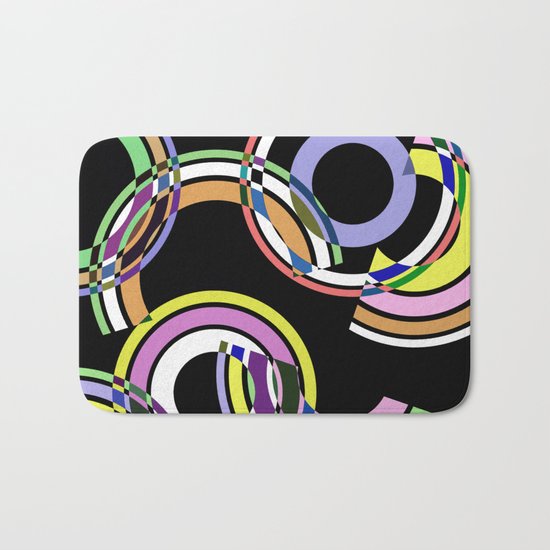 Retro 5 - Rings And Rainbows, abstract, pastel, geometric, artwork Bath Mat