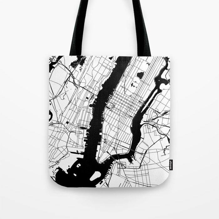 New York City White on Black Tote Bag