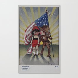 An Adorable Kiss Under American Flag - Simpathy Peace Usa & Russia Canvas Print