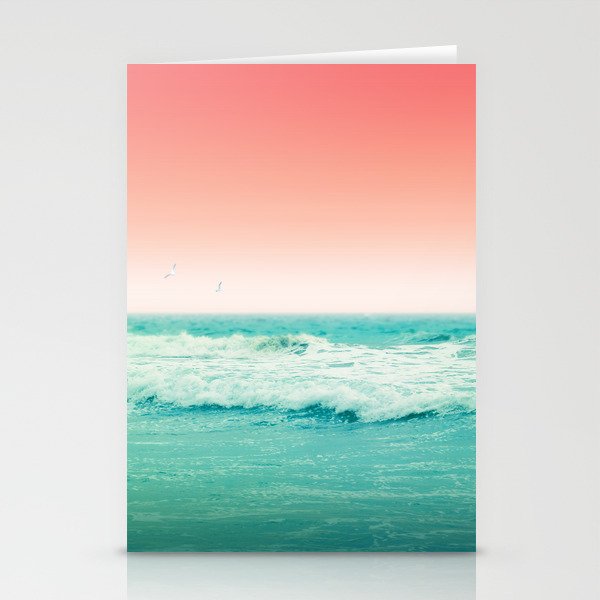 Aqua and Coral, 2 Stationery Cards