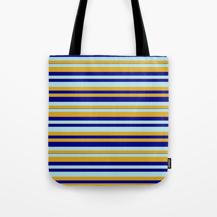 Powder Blue, Goldenrod, and Blue Colored Striped Pattern Tote Bag