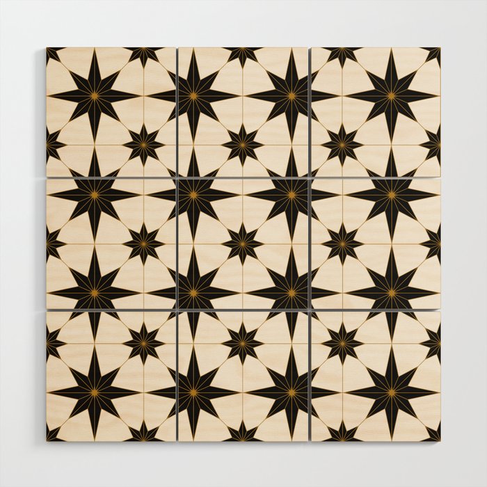 Stars tile pattern. Geometric ornament. Digital Illustration Background. Wood Wall Art
