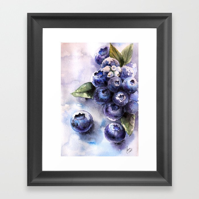 Watercolor Blueberries - Food Art Framed Art Print
