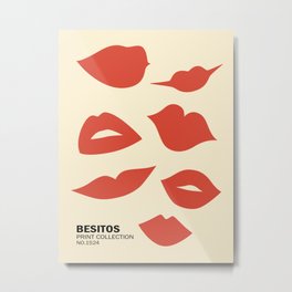 Red lips, Kiss art print, Retro poster, Aesthetic art, Museum art, Exhibition print, Valentine's day Metal Print