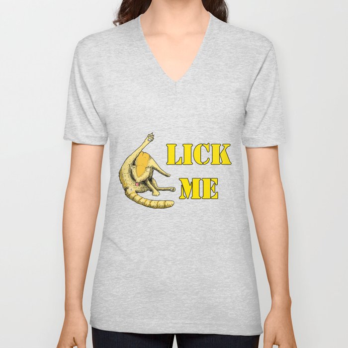Lick Me (cat cleaning itself) V Neck T Shirt