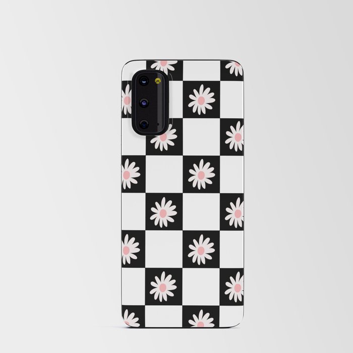 Groovy Flowers Black & White Checkered Pattern  Android Card Case