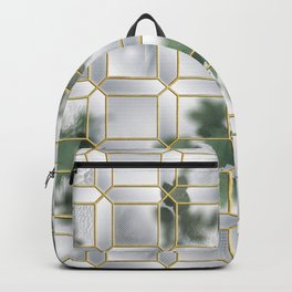 Art Deco Glass Partition Backpack | Pattern, Grey, Glass, Geometric, Brass, Graphicdesign, Foliage, Mural, Metal, Leaves 
