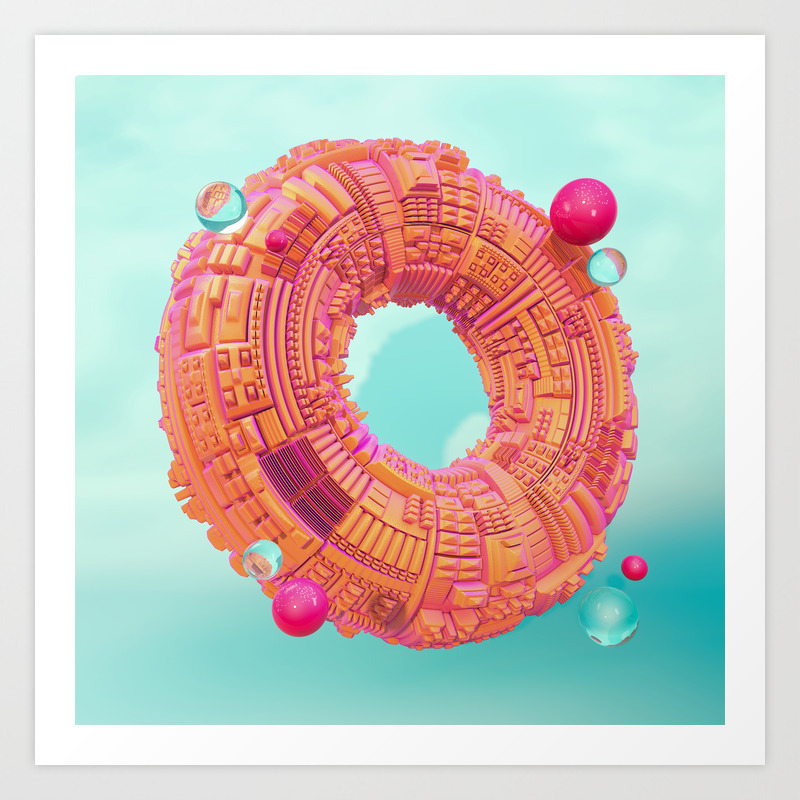 Space Donut City 3d Abstract Art Print By Pierakiskimonos