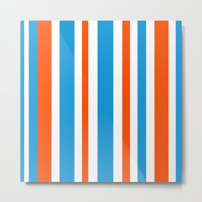 Retro Modern Vertical Stripe Pattern Orange Blue White Metal Print