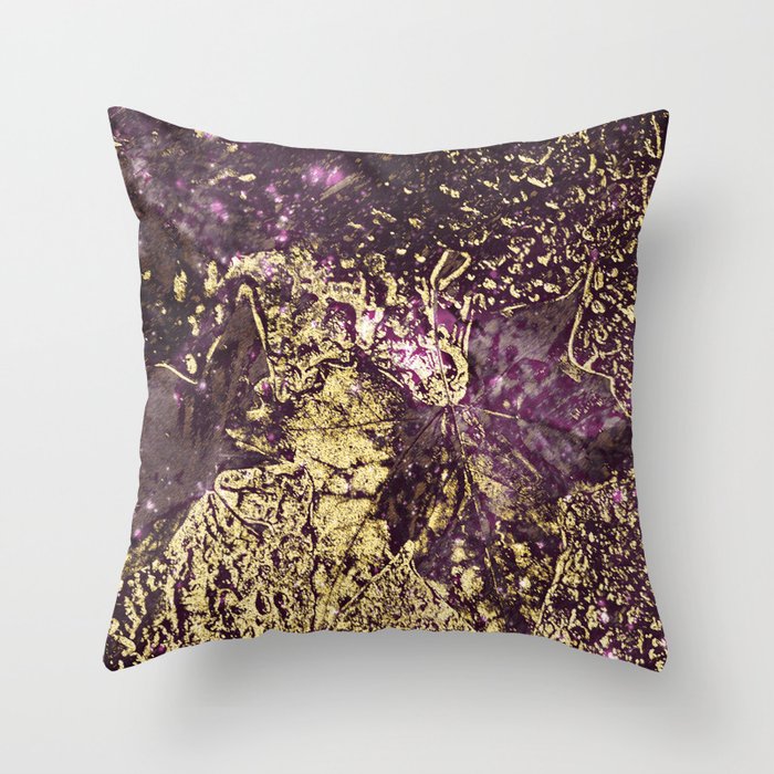 Purple leaves in melted gold Throw Pillow