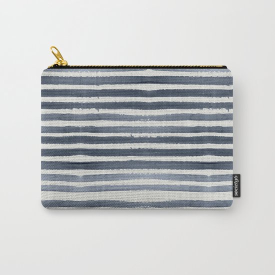 Simply Shibori Stripes Indigo Blue on Lunar Gray Carry-All Pouch