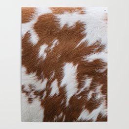 Brown and White Cow Skin Print Pattern Modern, Cowhide Faux Leather Poster