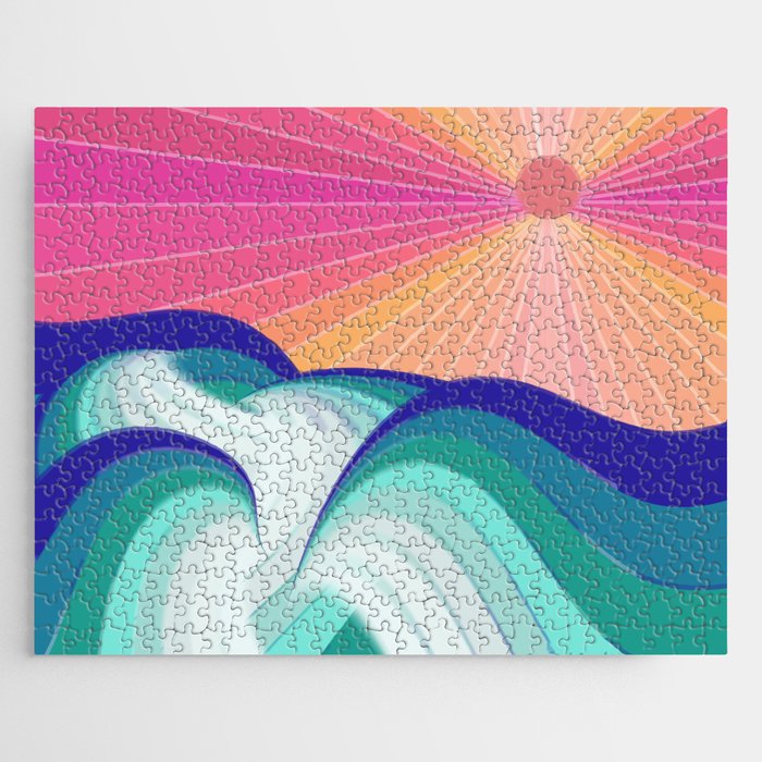 Ocean Wave - Pink Sky Jigsaw Puzzle