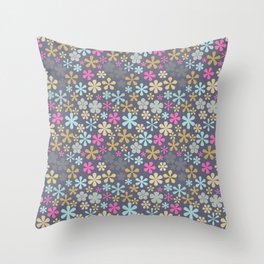 New bohemian printing floral print retro hippie chic brand boho grey pink blue eclectic daisy print ditsy florets Throw Pillow