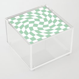 Large Checkerboard Swirl - White & Mint Green Acrylic Box