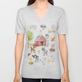 Watercolor Farm Animals V Neck T Shirt