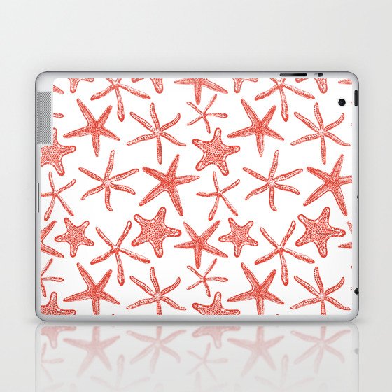Sea stars hand drawn pattern in red Laptop & iPad Skin
