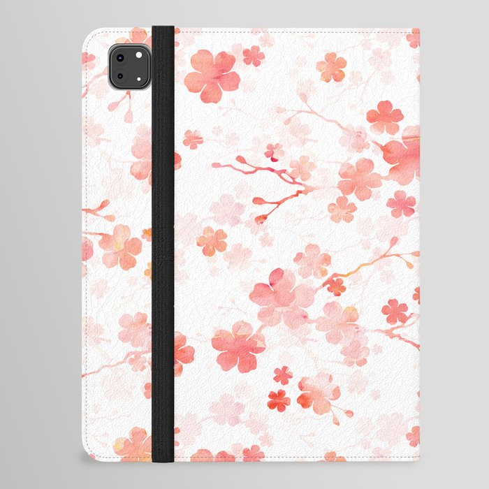 Peach pink Chinese cherry blossom on white iPad Folio Case