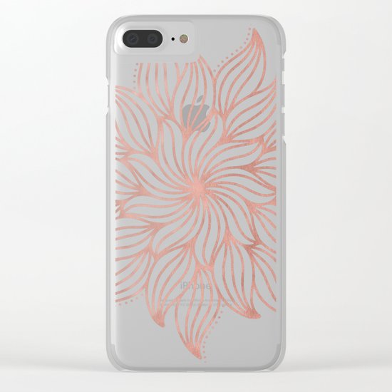 Mandala Floral Rose Gold on White Clear iPhone Case