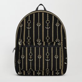 Gold chains on black. Backpack