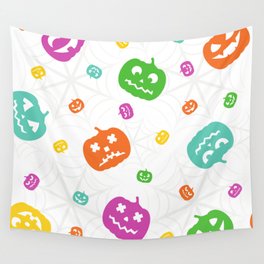 Halloween Pattern with Pumpkins Wall Tapestry
