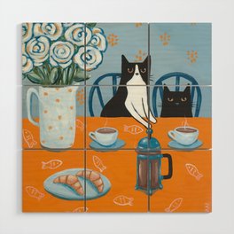 Cats and a French Press Wood Wall Art