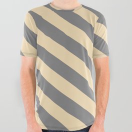 [ Thumbnail: Grey & Tan Colored Lines Pattern All Over Graphic Tee ]