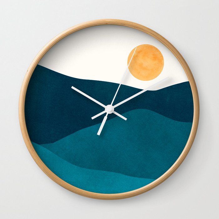 Teal Mountains Minimal Landscape Wall Clock