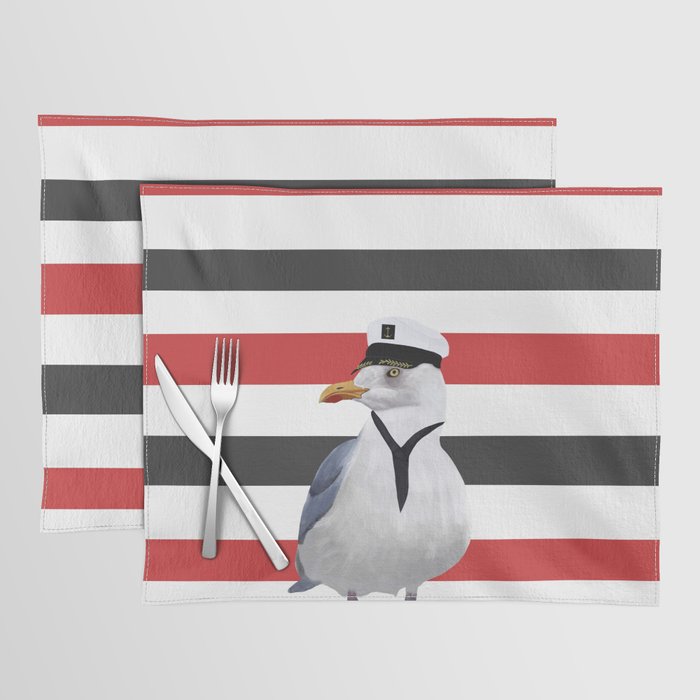 Captain Seagull on Red and Black Stripes Placemat