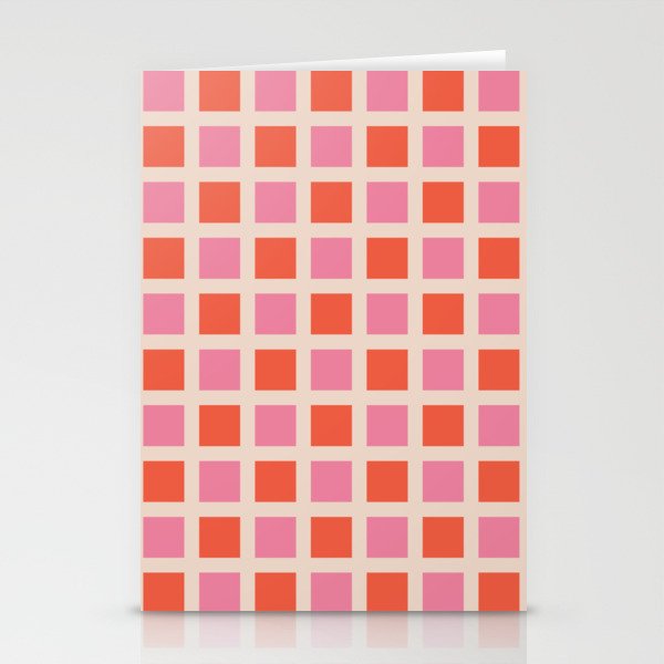 Retro Check Thick Grid Pattern 2 Bright Pink Orange Cream Stationery Cards