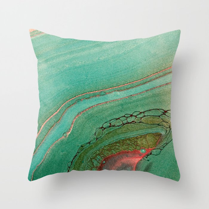 teal gold and pink acrylic agate Throw Pillow